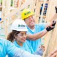 Smiling workers working on a Habitat Home.